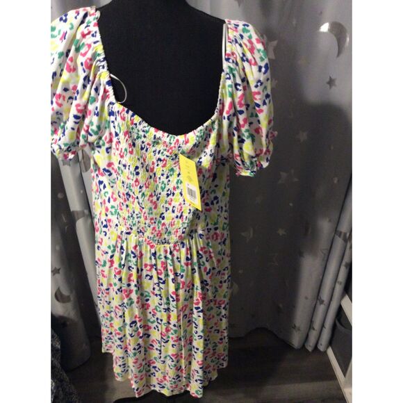 New NWT Plus size 2X Summer Dress Puffed Sleeves Leopard Rainbow - Picture 5 of 5